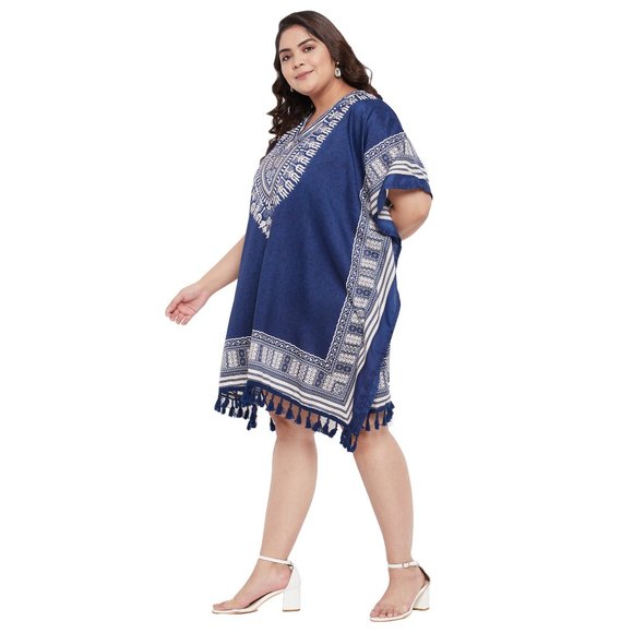 Dashiki Printed Blue Polyester Short Caftan Tunic Dress for Women by Gypsie Blu - Picture 4 of 7